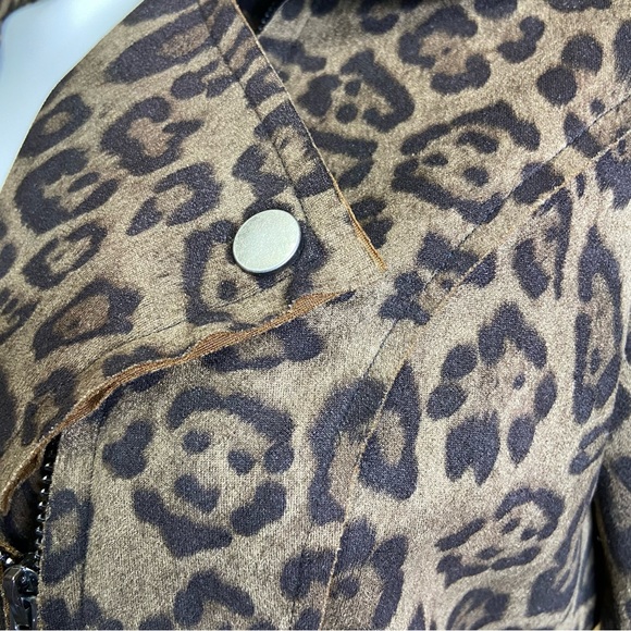 FATE AND FORTUNE Leopard Jacket Cheetah Print Zipper Moto Brown Womens Medium - Picture 4 of 10